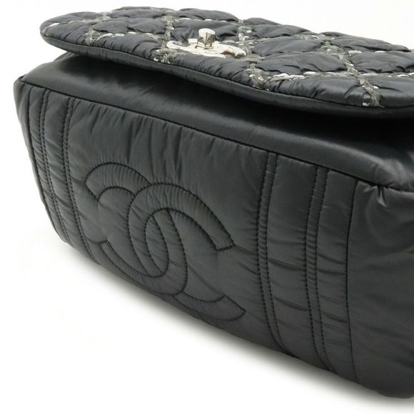 Chanel Chain Shoulder Bag Nylon Dark Gray Silver - Picture 3 of 8